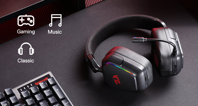 Redragon H868 3-Mode Wireless RGB Gaming Headset 7.1 Surround Sound 40 mm Drivers Noise-canceling Microphone Over-Ear Headphones
