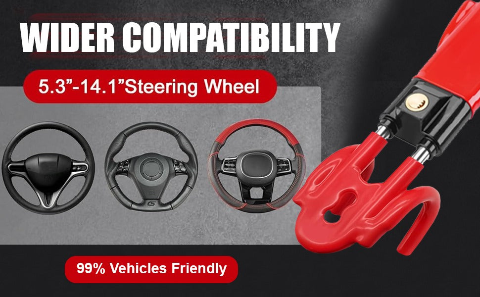 Car Steering Wheel Lock Universal Anti-Theft Security Device Adjustable Length Van SUV Vehicle Protection with 2 Keys Red