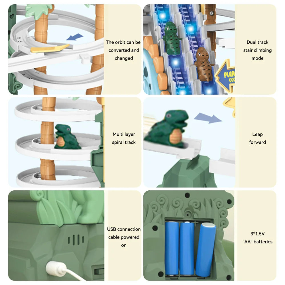 Double Track Dinosaur Climbing Slide with Lights and Music for Toddlers Creativity Gift Age 3 -6 Boys Girls Kids