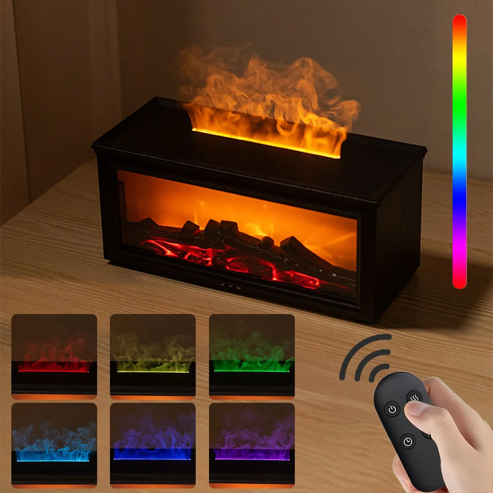 Colorful Flame Fireplace Diffusers for Essential Oils Aroma Flame Diffuser Fireplace Humidifier with Remote for Home