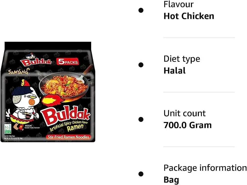 Samyang, Carbo Buldak Nuclear Fire Fried Super Hot Spicy Noodle, Pack of 40, 140g/pack
