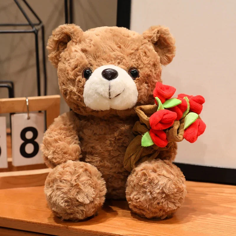 15/25cm Sitting Cartoon Bear Plush Toy Stuffed Valentine's Day Rose Animal Say Love Holding Red Heart Girlfriend Gift
