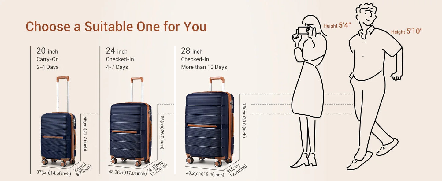 (56/66/76 cm) | British Traveler hard shell case with 8 spinner wheels & TSA lock | 100% PP | hand luggage compatible