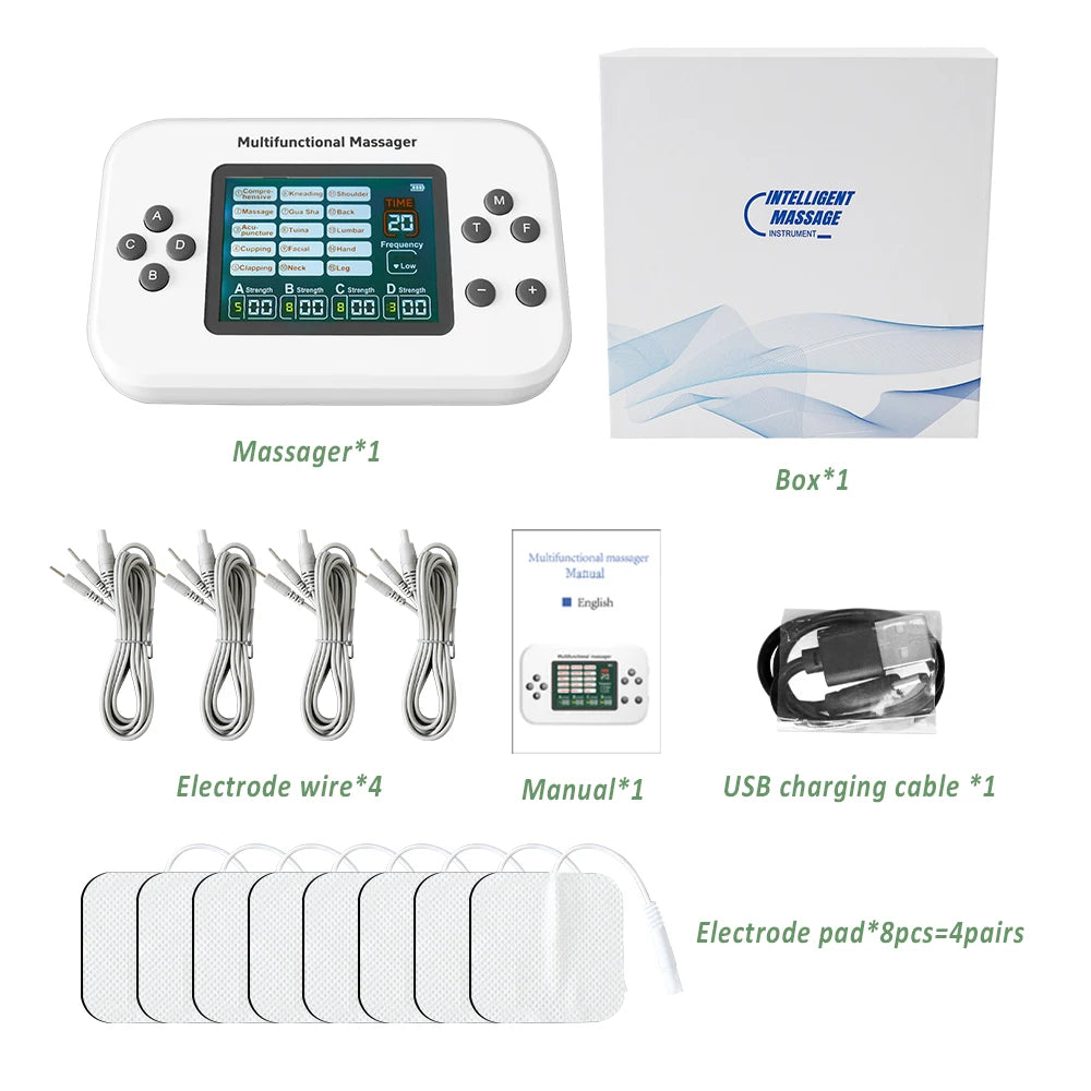 Electric Muscle Stimulator EMS & TENS Unit Pulse Massager for Back Neck Shoulder Knee Joints Full Body Relax 15 Modes 4 Output