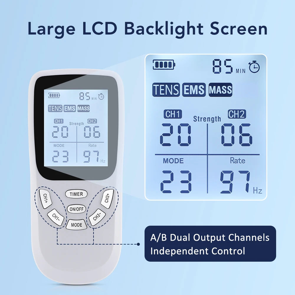 36-Mode Electric Muscle Stimulator TENS EMS 20 Intensity Levels 1-97Hz Dynamic Frequency A/B Dual Channels Massage Relaxation
