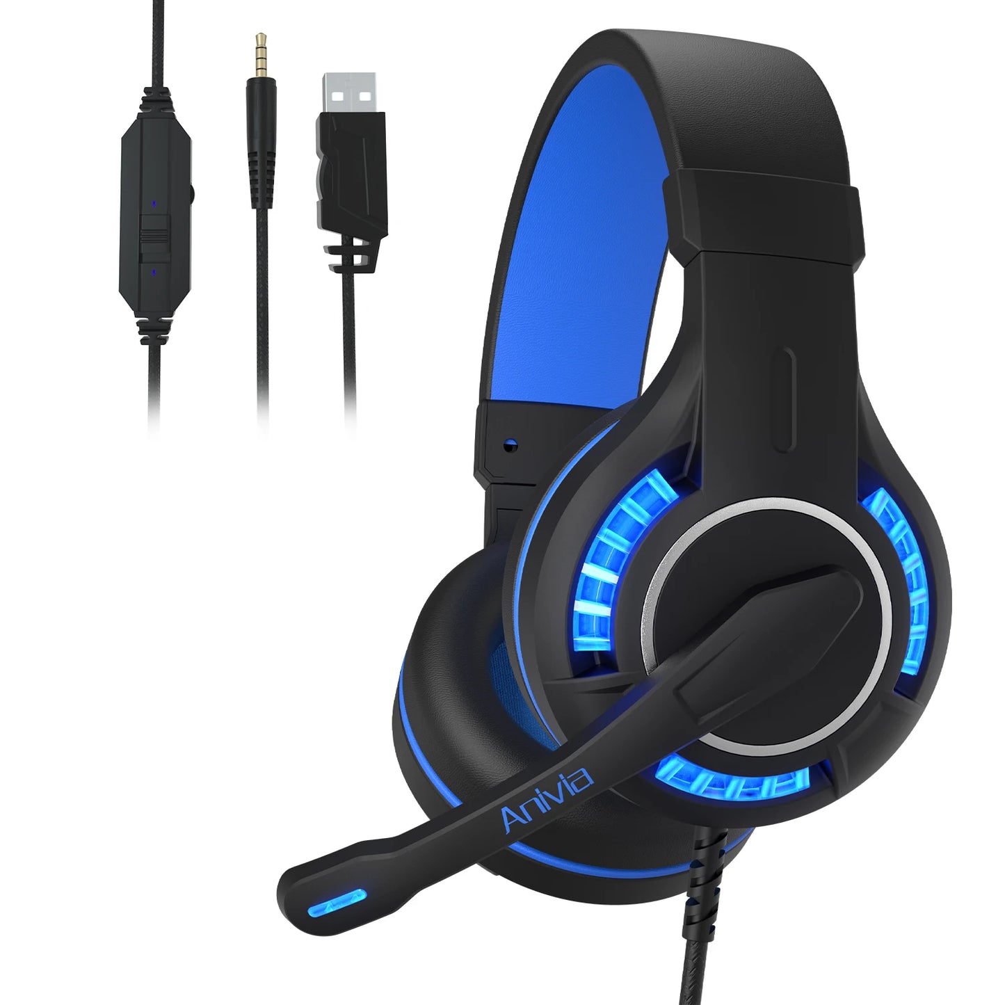 Pro Gaming Headset with Microphone, LED Lights, Bass Stereo Sound for PC PS5 PS4 Xbox, Computer Video Game Headphones Gifts for
