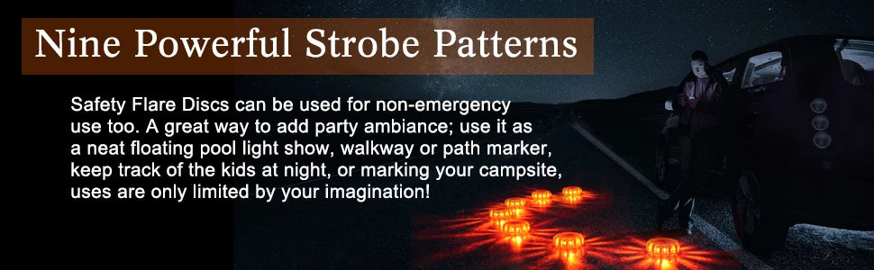 6 Pack LED Road Flare Emergency Light Roadside Safety Beacon Pan Flash Warning Light Kit for CarsTrucks Boats | 9 Flashing Modes