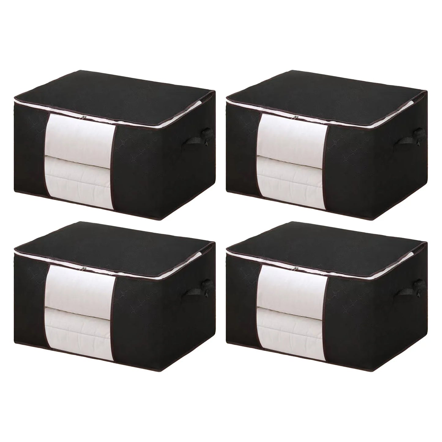 Blanket Storage Bag Reinforced Handle Closet Organizer Foldable Stackable Clothes Storage Bag with Clear PVC Window for Bedding