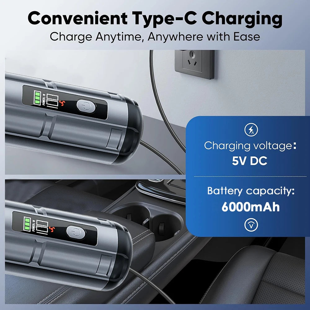 Wireless Car Vacuum Cleaner 16000Pa Suction Portable Cordless 4-in-1 Air Blower Inflator Pump Compressor Car Cleaning 6000mAh