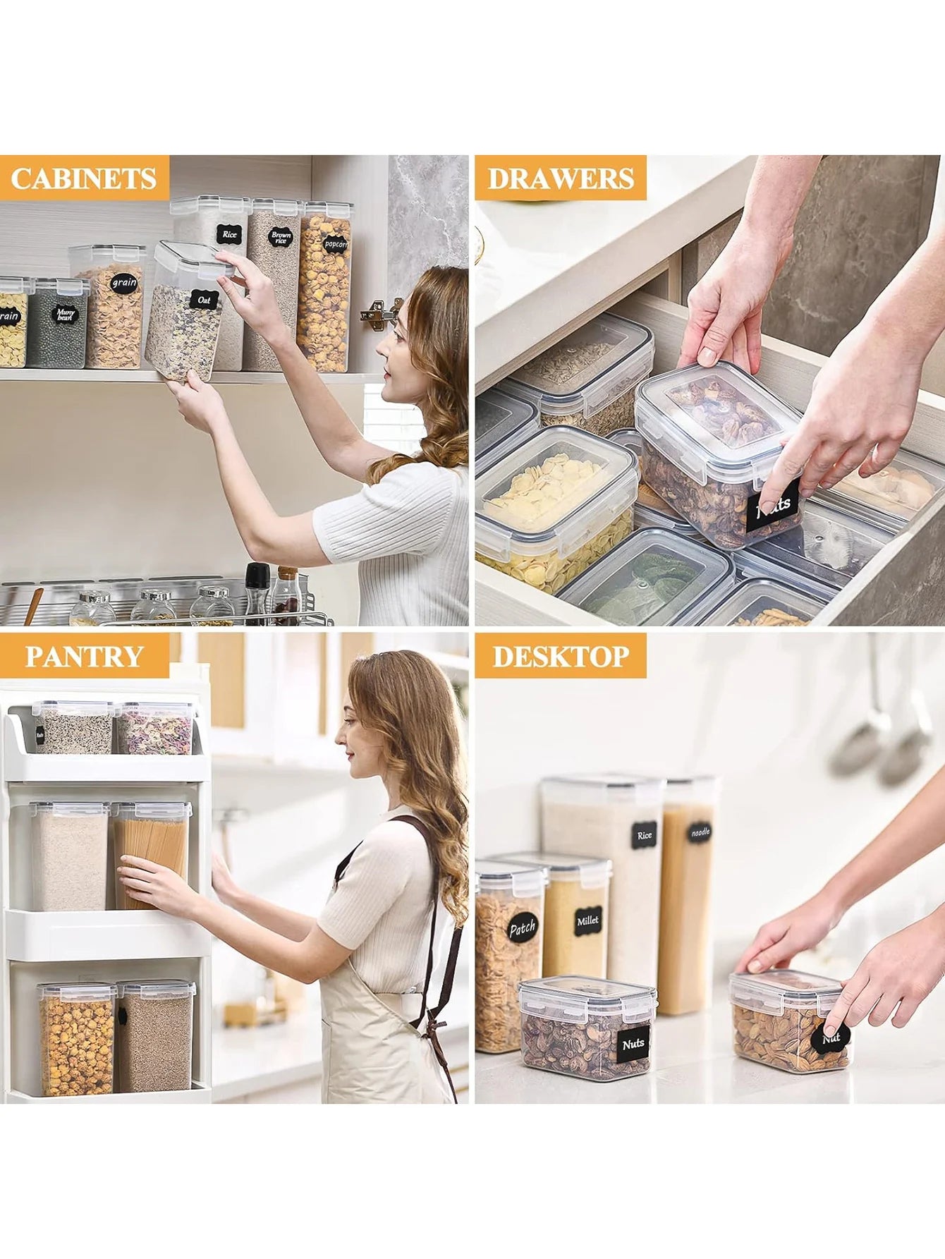 6pcs Closed food storage containers with LIDS, plastic kitchen pantry organization and storage, dry cargo containers for cookies