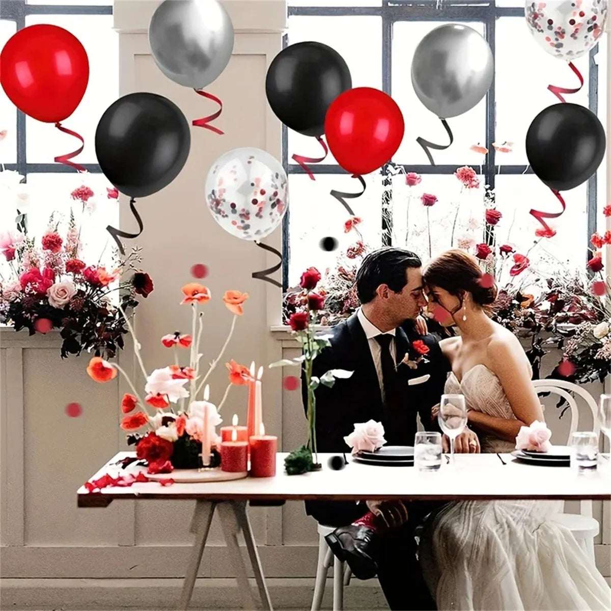 32pcs Balloon Set with Red and Black Balloons Colorful Confetti Balloons Wedding Valentine's Day Birthday Party Balloon New Year