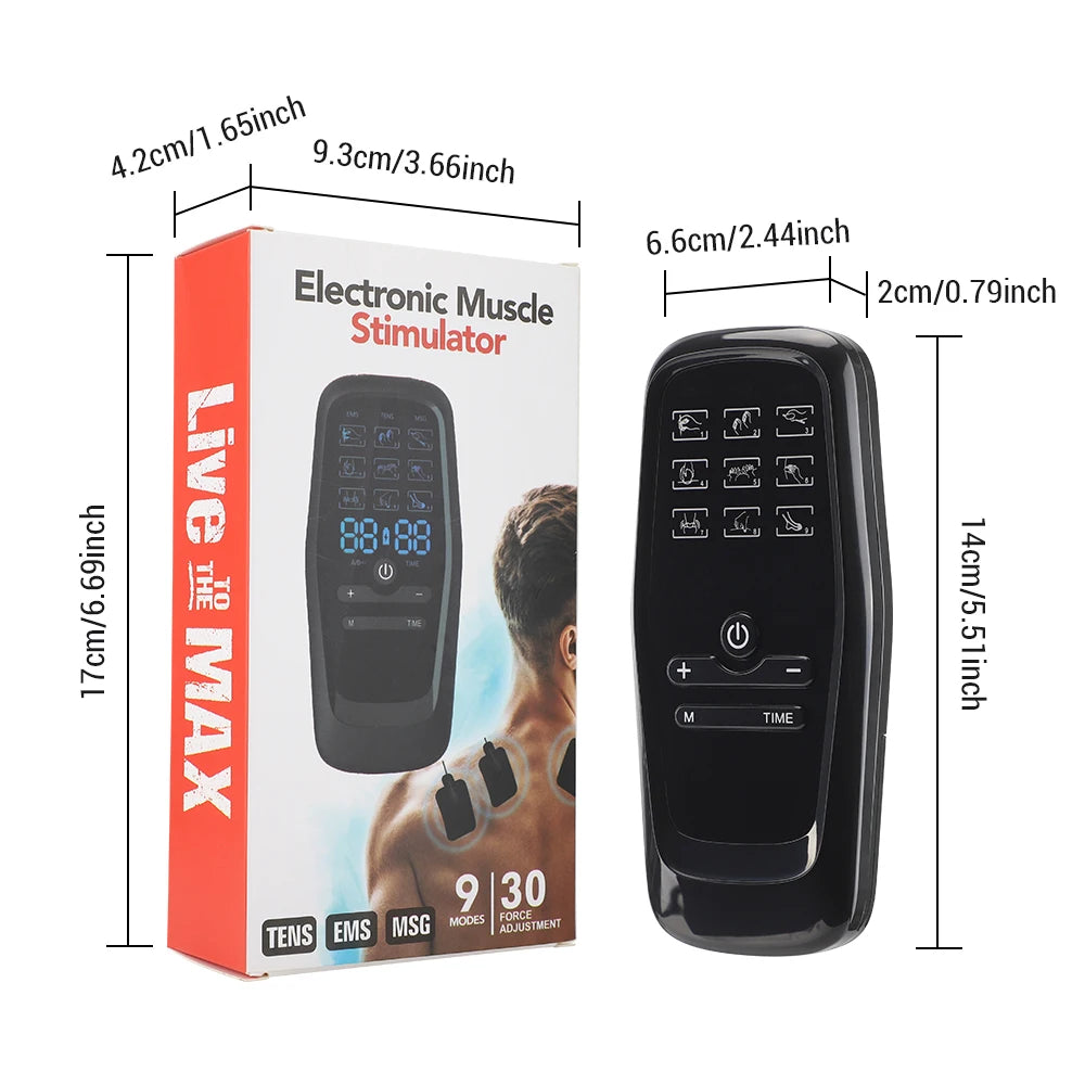 Electric Muscle Stimulator EMS & TENS Unit Pulse Massager for Back Neck Shoulder Knee Joints Full Body Relax 9 Modes 30 Gears