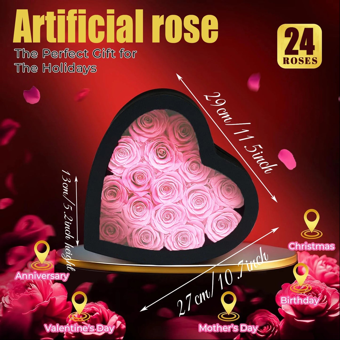 18/24PCS Heart Shape Roses Gift Box for Valentines Day Gifts Flowers Heart Shape Box for Her Mathers Day Forever Flower Birthday