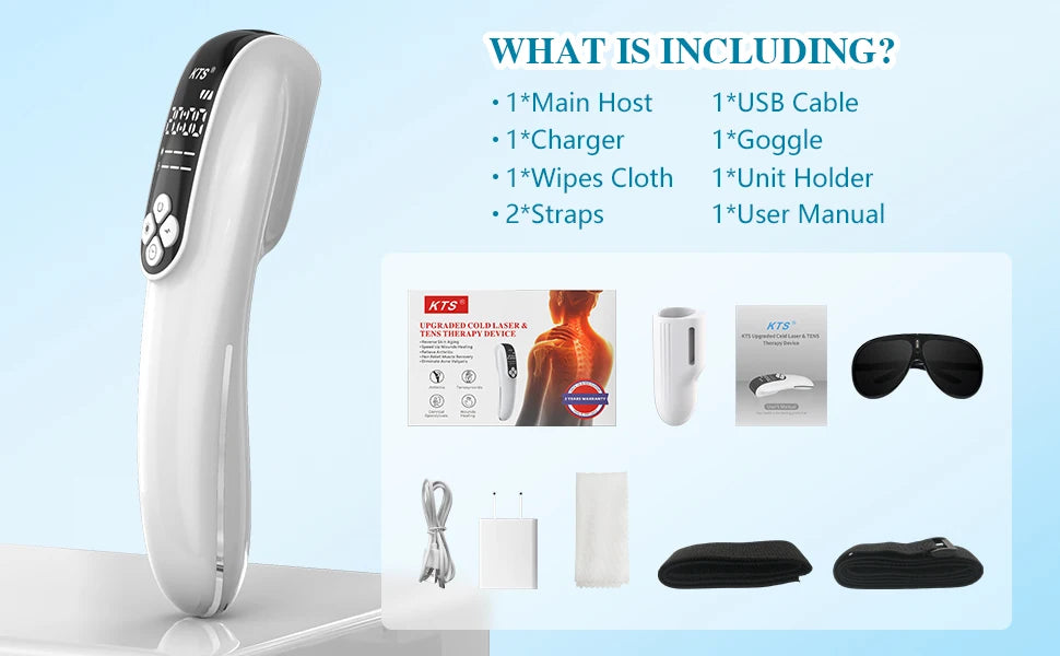 KTS Handheld Cold Laser Therapy Device 4x808nm LLLT Tens Infrared Light Therapy for Pain Relief&Joint Muscle Recovery