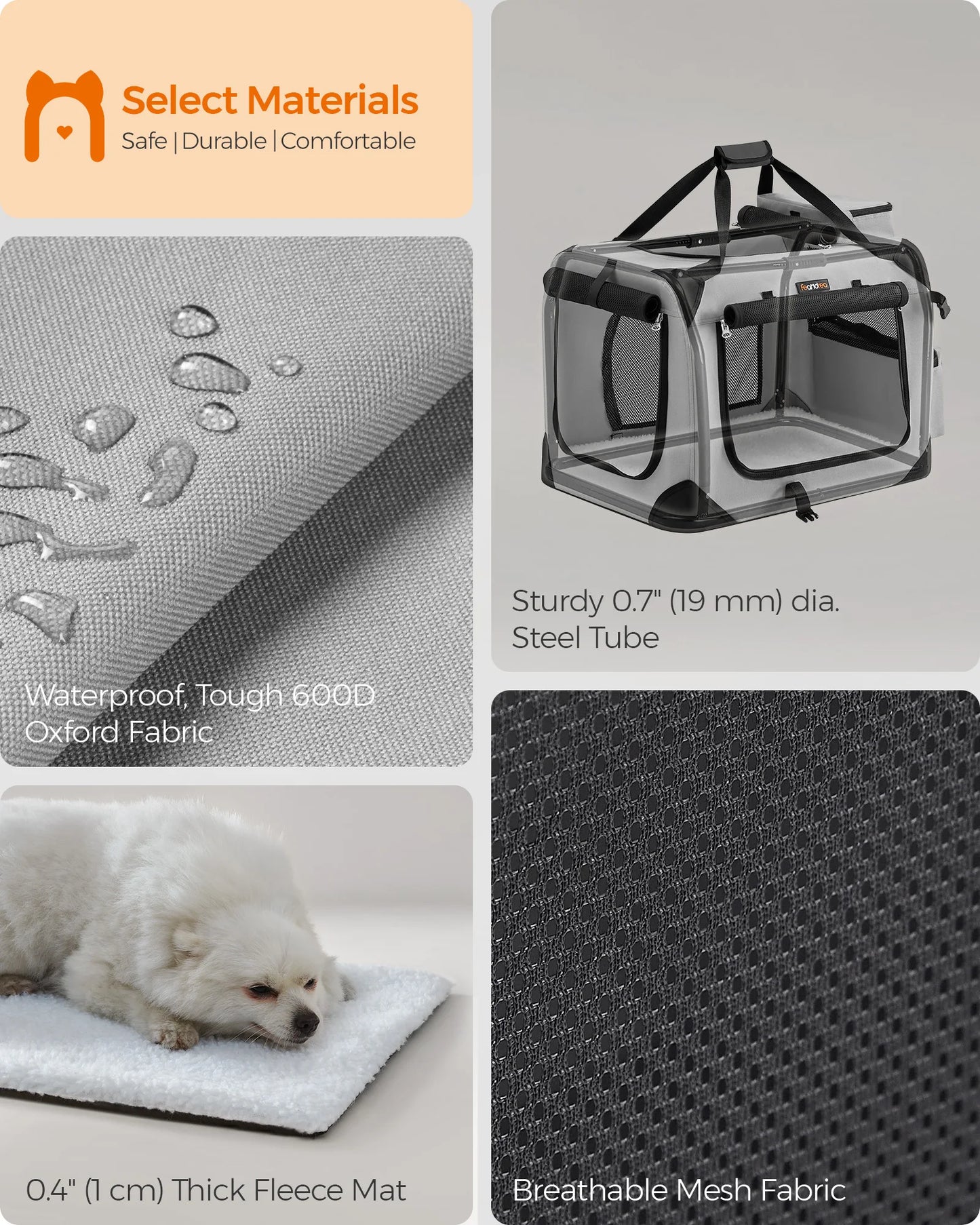 Feandrea Foldable Pet Carrier Bag, Portable Dog Travel Crate, Soft Sided Dog Cat Pet Travel Carrier Large Dog Crate for Car