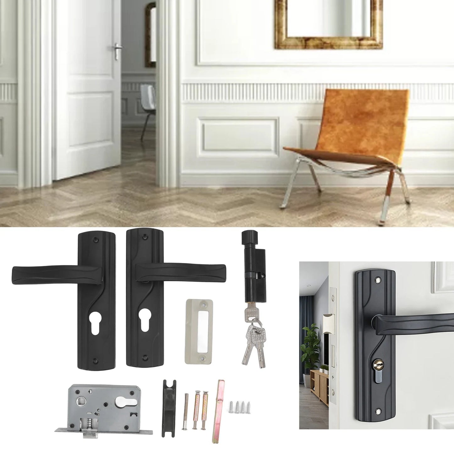 Door Handle Lock Manganese Steel Silent Bearing Universal Door Lever Lock Set with Keys for Home Bedroom