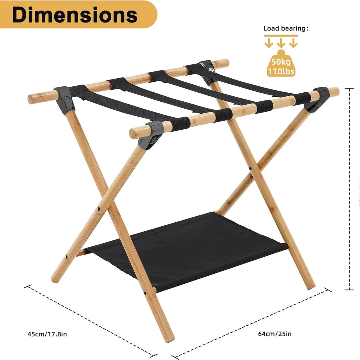 Bamboo Suitcase Stand Foldable Luggage Stand with Nylon Straps Suitcase Holder Suitable for Guest Room Bedroom Hotel