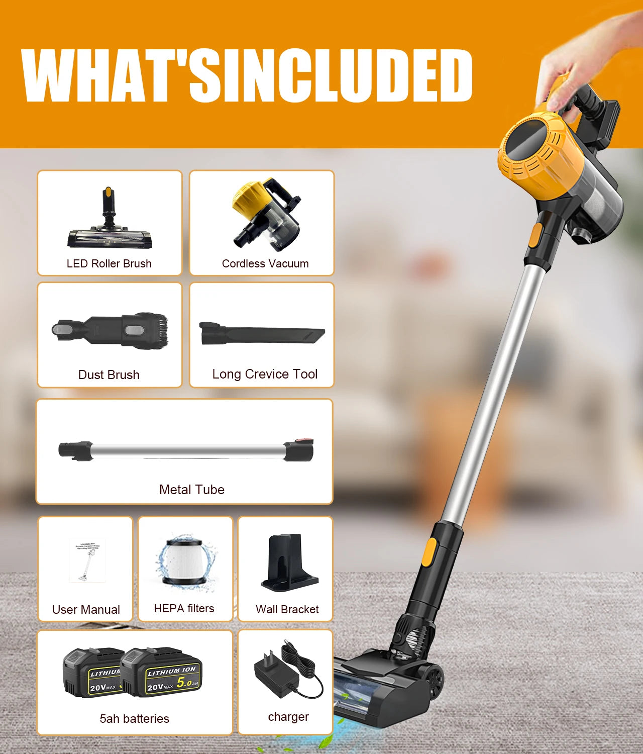 2x Battery Vacuum Cleaner Replace for De-Walt 18V Battery XR Cordless Handheld Stick Floor Car Clean 3 IN1 with Charger