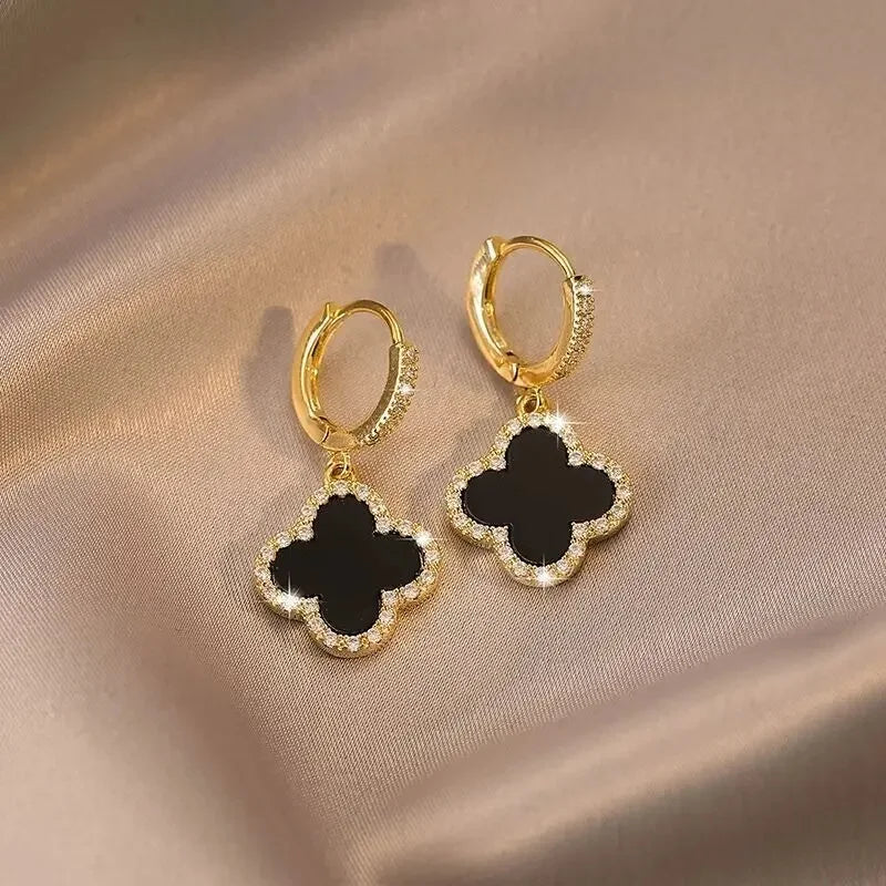 Green Four-leaf Clover Earrings Women's Gentle Fashionable Jewelry Ear Studs Autumn Winter Stylish Korean Trend