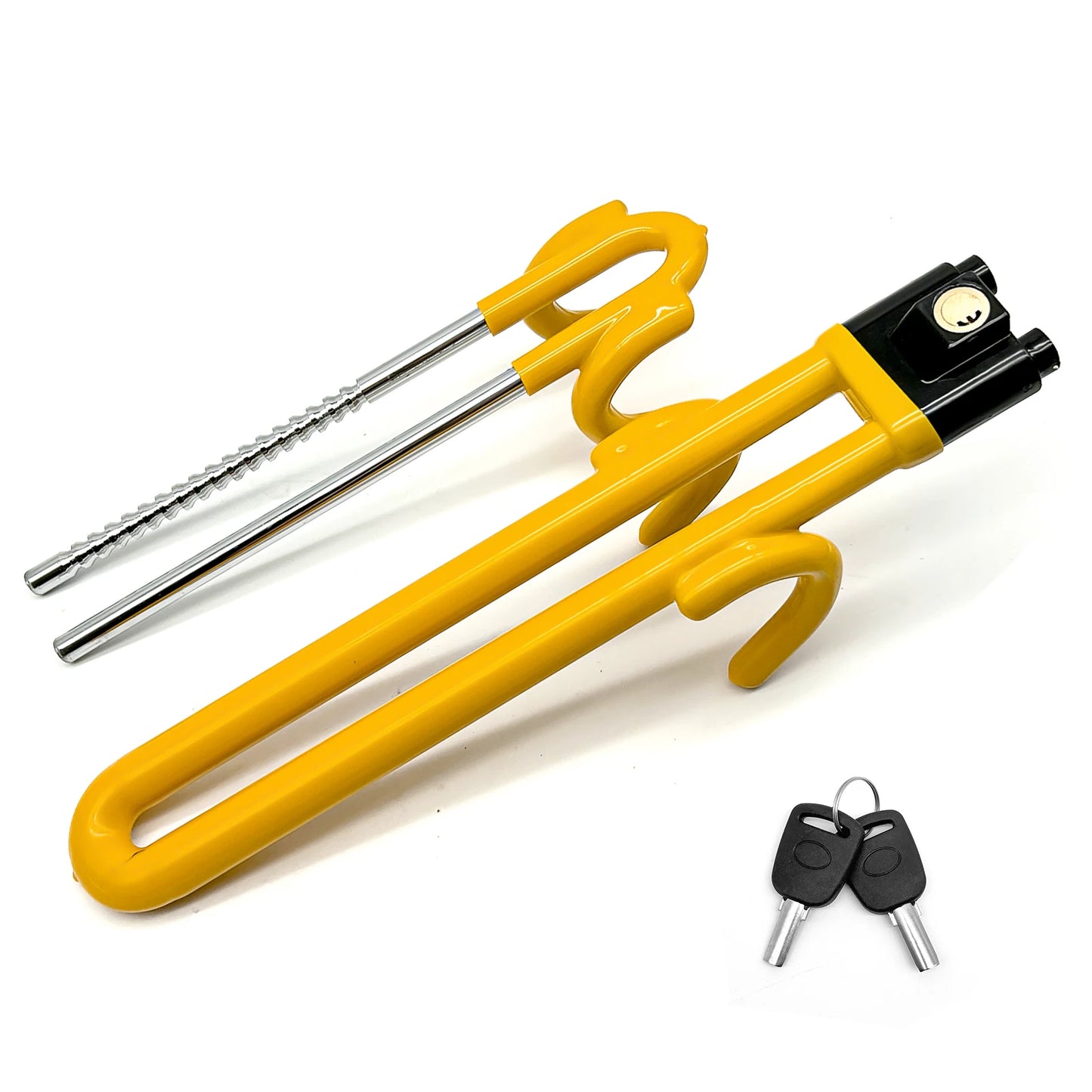 1/2/4Piece Vehicle Anti-Theft Security Lock with Adjustable Length Clamp Double Hook Locks Heavy Duty Steering Wheel Lock w/Keys