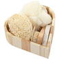 5pcs Heart-Shaped Bath Tool Set Bamboo Includes Sisal Brush, Loofah Slices, Face Scrubber, Exfoliating Gloves & Pumice Stone —Spa Gift Basket、 Mystery Santa Bath Set New Year Gift