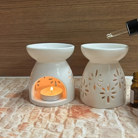 Creative Hollow Ceramic Aroma Diffuser for Home Decor, Handcrafted Ceramic Incense Holder with an Elegant Vintage Design, Igniting Fragrance with a Hollow Flame Aroma Diffuser, Innovative Wax Melting Diffuser