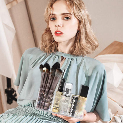 Cosmetic Organiser, 3 Compartments Crystal Makeup Brush Holder for Eyeliners, Lipstick, Mascara, Acrylic Makeup Storage for Bath