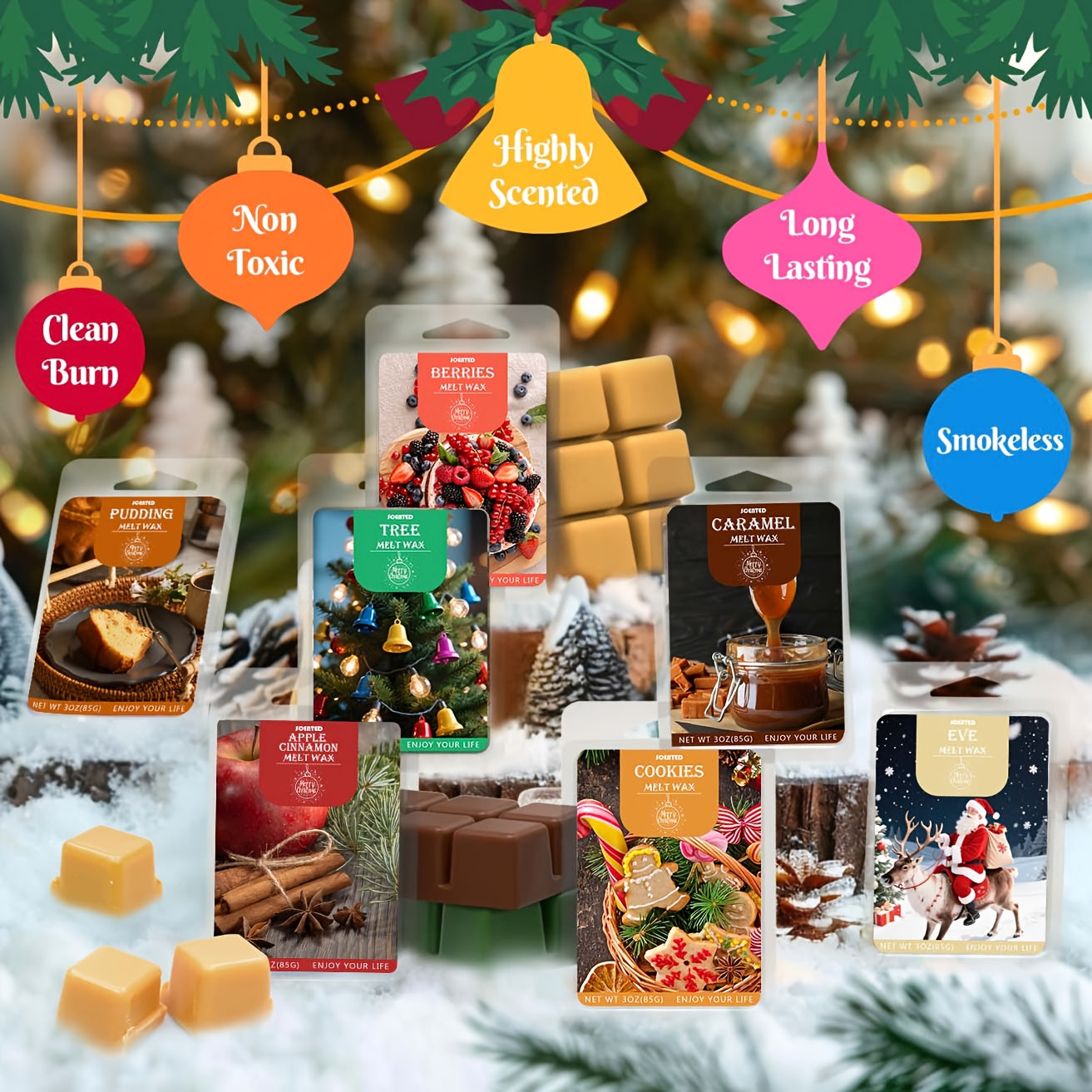 Aromatic Soy Wax Melts - Wax Cubes/Tarts - Economical Home Fragrance for Candle Warmers - Invigorating Scents for Your Environment, Including Pudding, Gingerbread, Berries, Caramel, Coffee, Apple Cinnamon, Tree, And Eve.