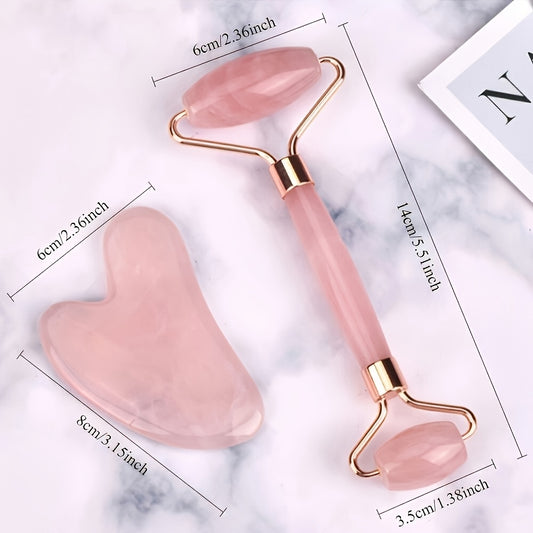 Pink Resin Gua Sha Board And Facial Massage Roller Set, Manual Relaxation Tools, Perfect Gifts for Body And Mind Care.