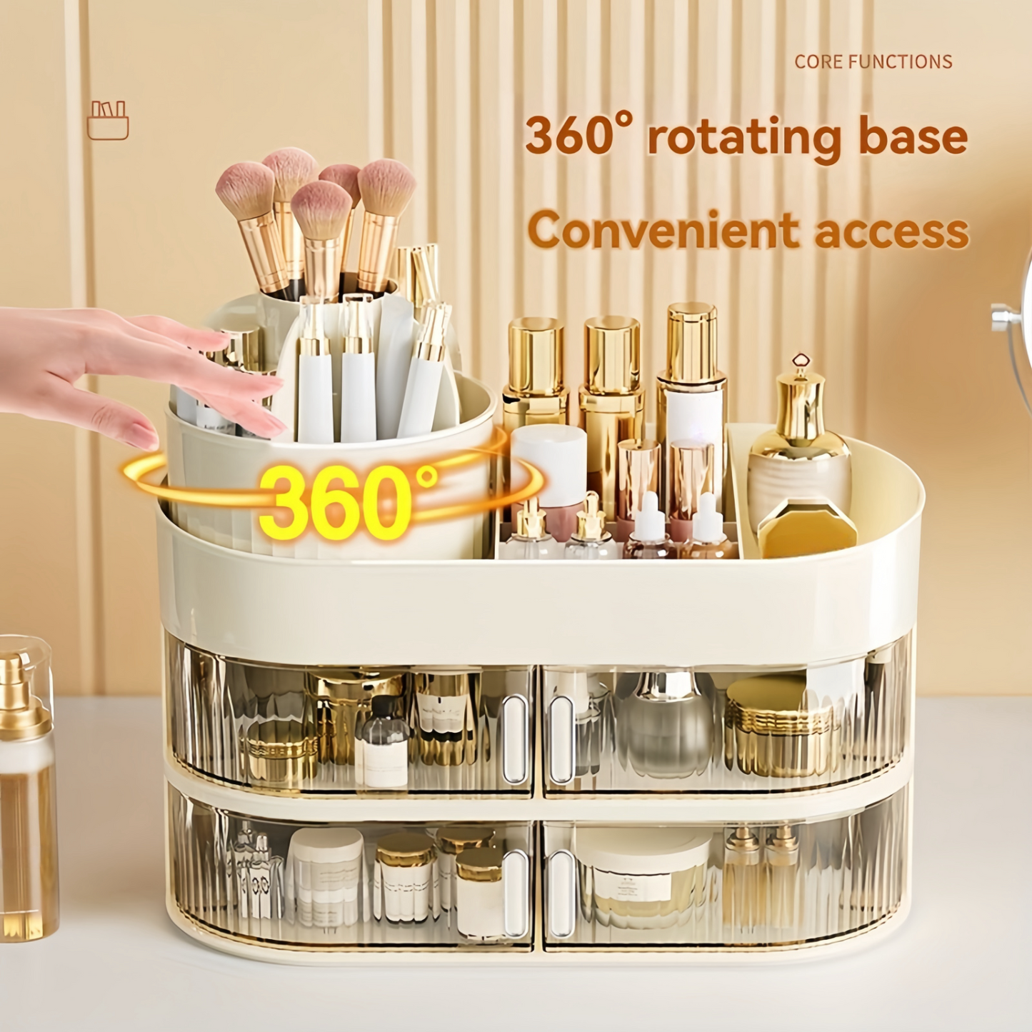 Large Capacity Makeup Organizer With Drawer - Dustproof Cosmetic  Box For Brushes, Lipsticks & More - Hypoallergenic Plastic, °