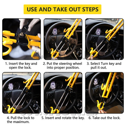 Steering Wheel Lock Twin Bar, Steering Lock, Car Steering Wheel Locks, Car Lock Anti-Theft ,  Heavy Duty, Adjustable ,wiht Keys