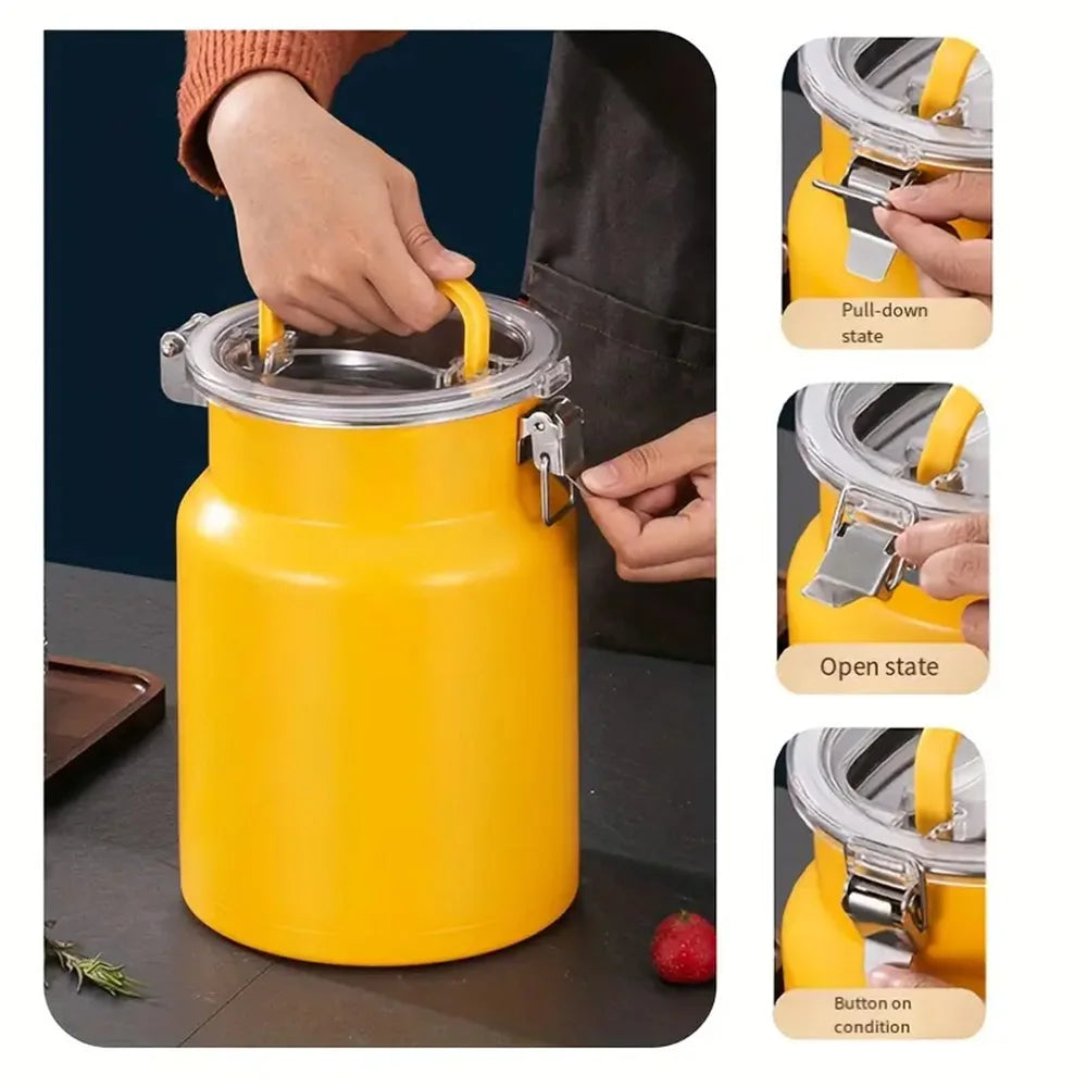 Stainless Steel Airtight Food Grade Storage Canister 5L Reusable Round Seal Jar for Kitchen