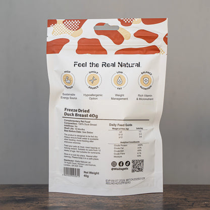 Waita Freeze Dried Duck Breast Dog/Cat Pet Treats 40g/250g - Premium Raw Rich Novel Protein