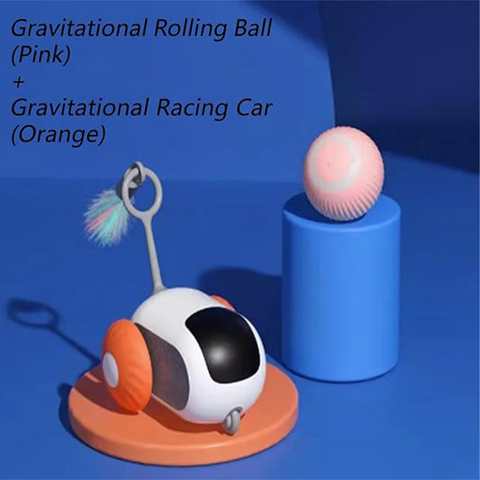 Interactive Cat Toys Bundle 3-in-1: Automatic Rolling Ball & Remote Control Car, Smart Kitten Play Set for Indoor Cats (Safe )