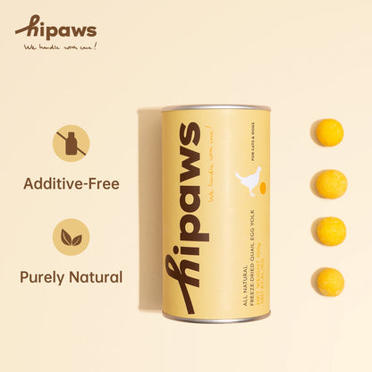 Hipaws All Natural Quail Egg Yolk Freeze-Dried Cat Treats Toppers (100g Tube), Fresh Quail Egg Yolk Dog Treats