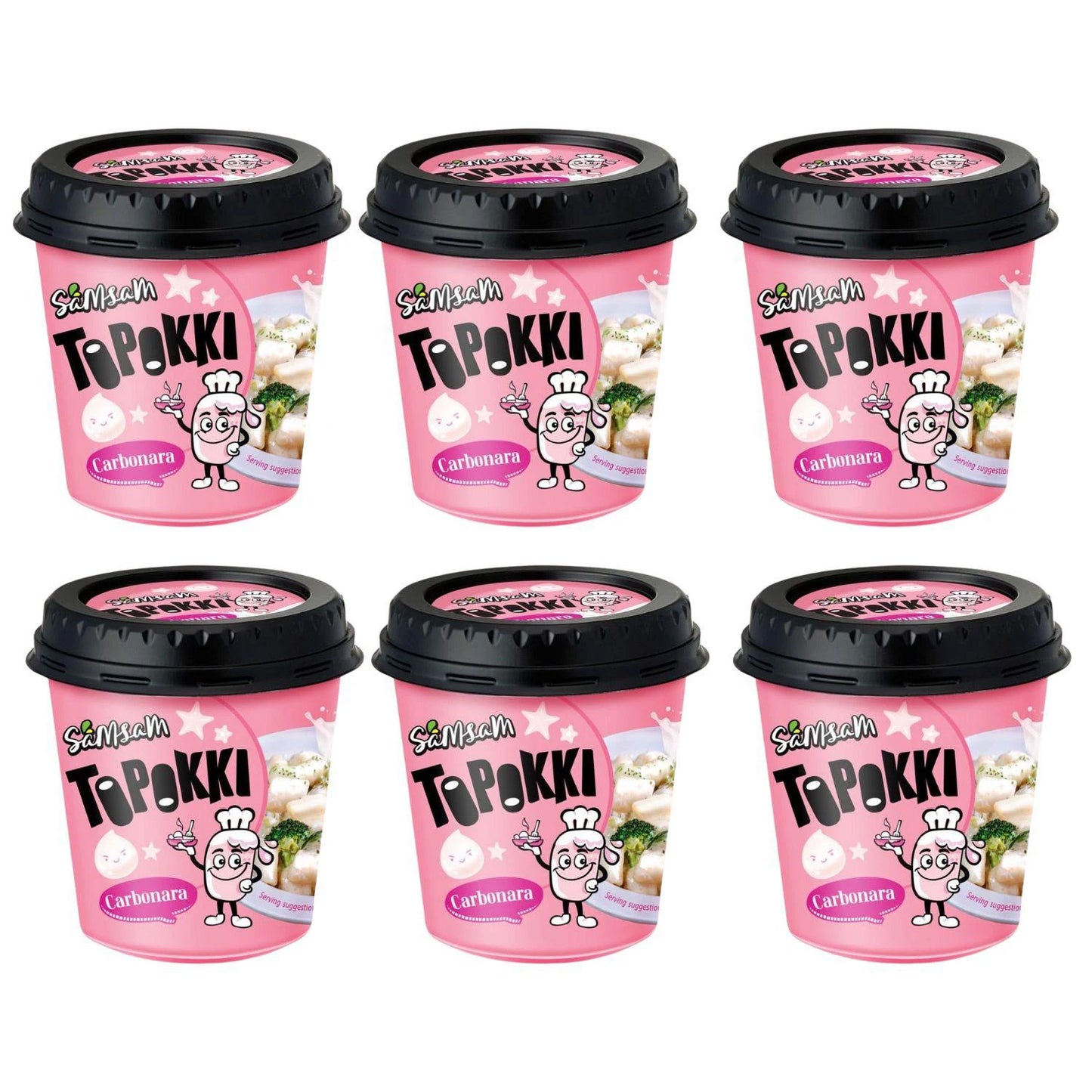 Samsam ,  Carbonara Toppokki  Rice Cake Korean Street Food Instant tteokbokki（Pack of 6 cup）