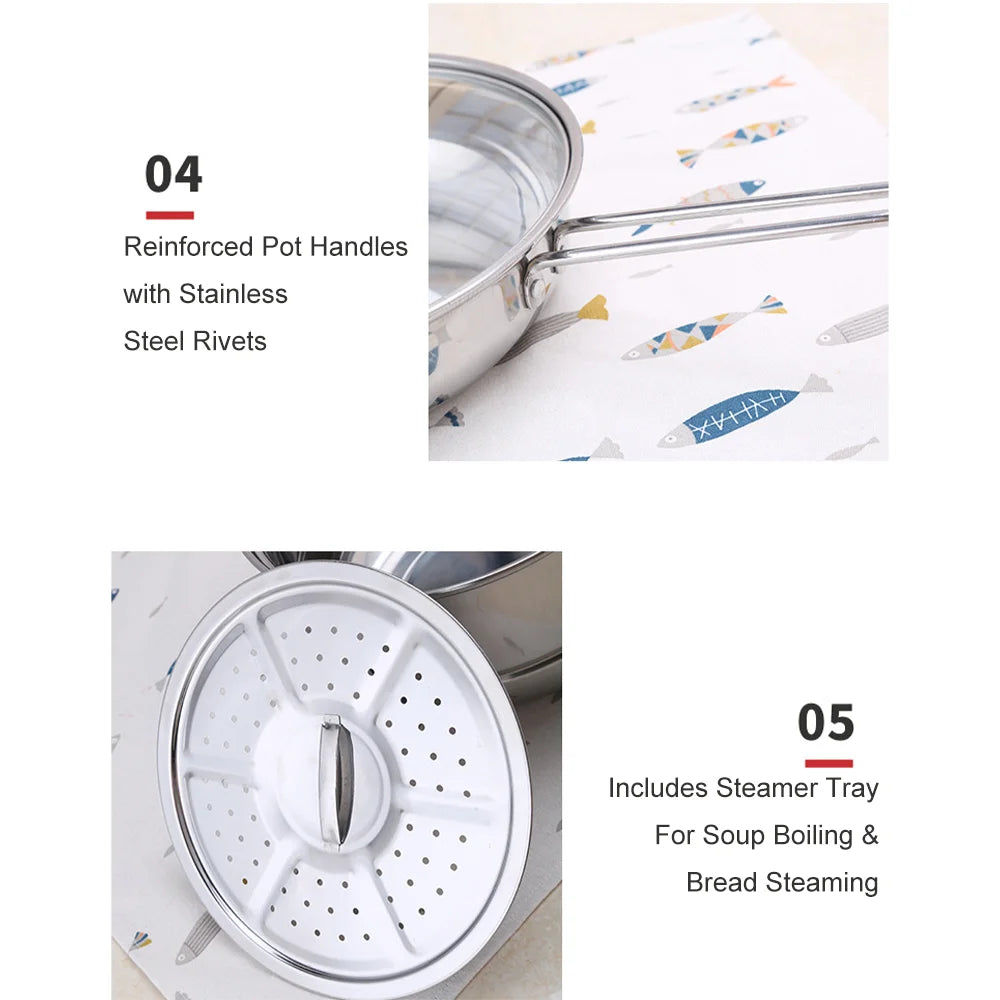 Stainless Steel Cookware 14-Piece Set Thickened Non-Stick Flat-Bottomed Frying Pan Milk Pot Soup Pot Combination Set