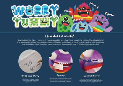 Worry Yummy Monster Soft Toy - 28cm (11") Cuddly Sleep Companion for Kids - Anxiety & Stress Reducing - Red 'Munch'