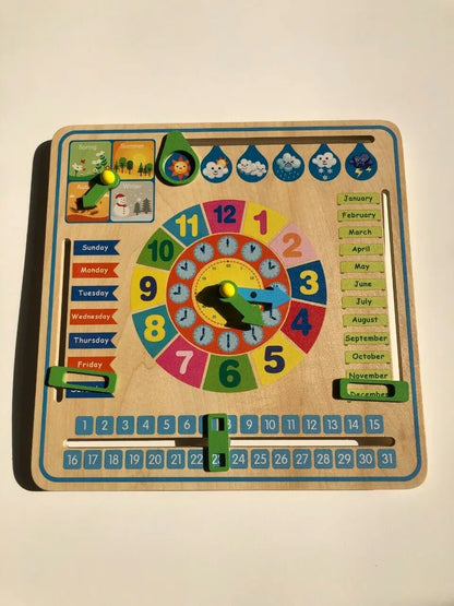 Kids Children Educational Wooden Calendar Board Season Time Days Months Clock