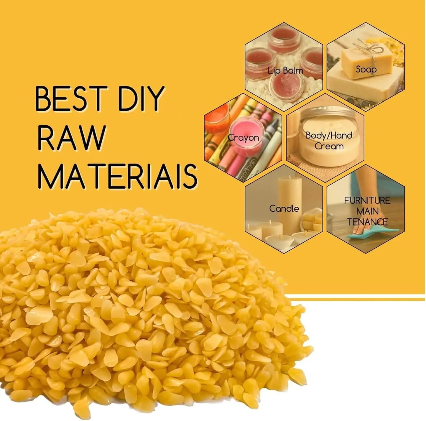 1KG Pure Yellow Beeswax Pellets High-Quality Waxing Material for DIY Crafts Candle Making Clean-Burning Polishing Furniture Wax