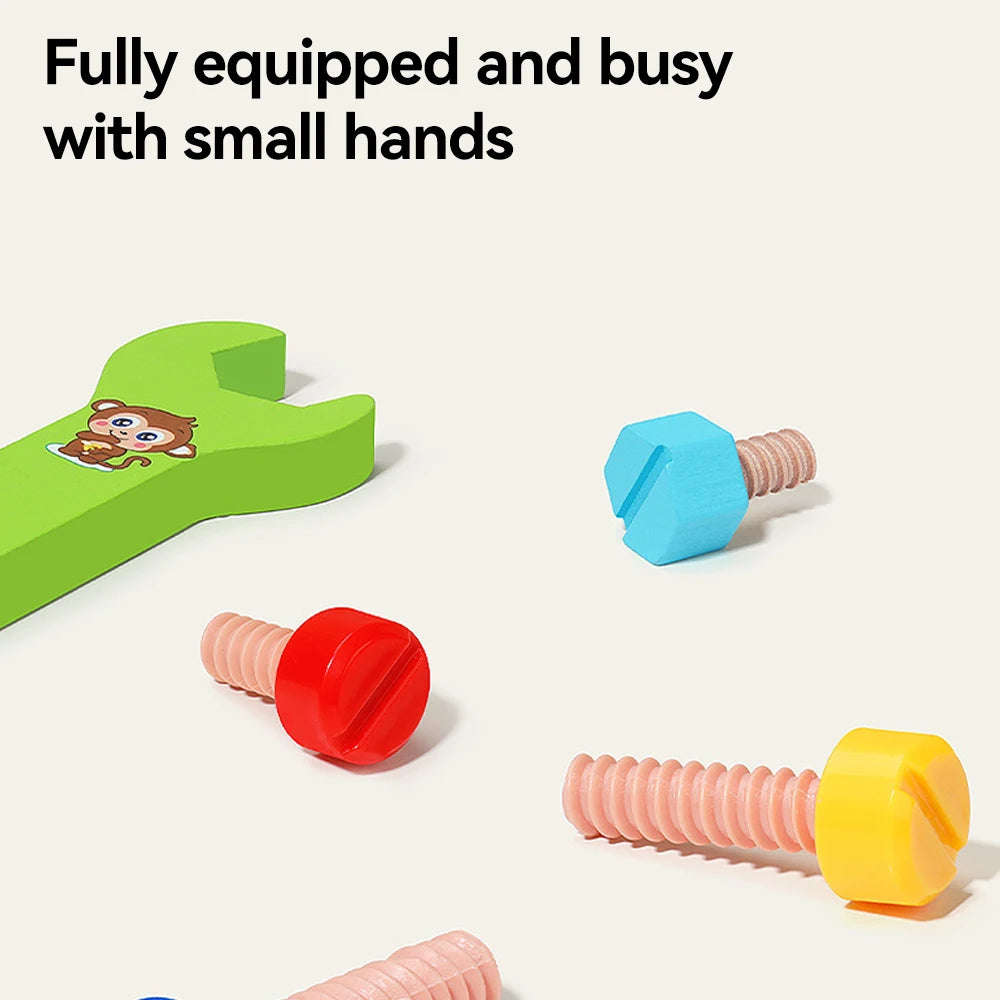 Wooden Kids Tool Set Montessori Educational Toys Animal Building Blocks Assembly Learning Gift for Boys and Girls 3-6 Age