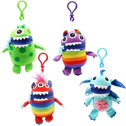 Worry Yummy Monster Keyring Pack - 4 Soft Toys (13cm) for Kids - Anxiety, Stress & Fear Reducing Cuddly Bag Clip Toys
