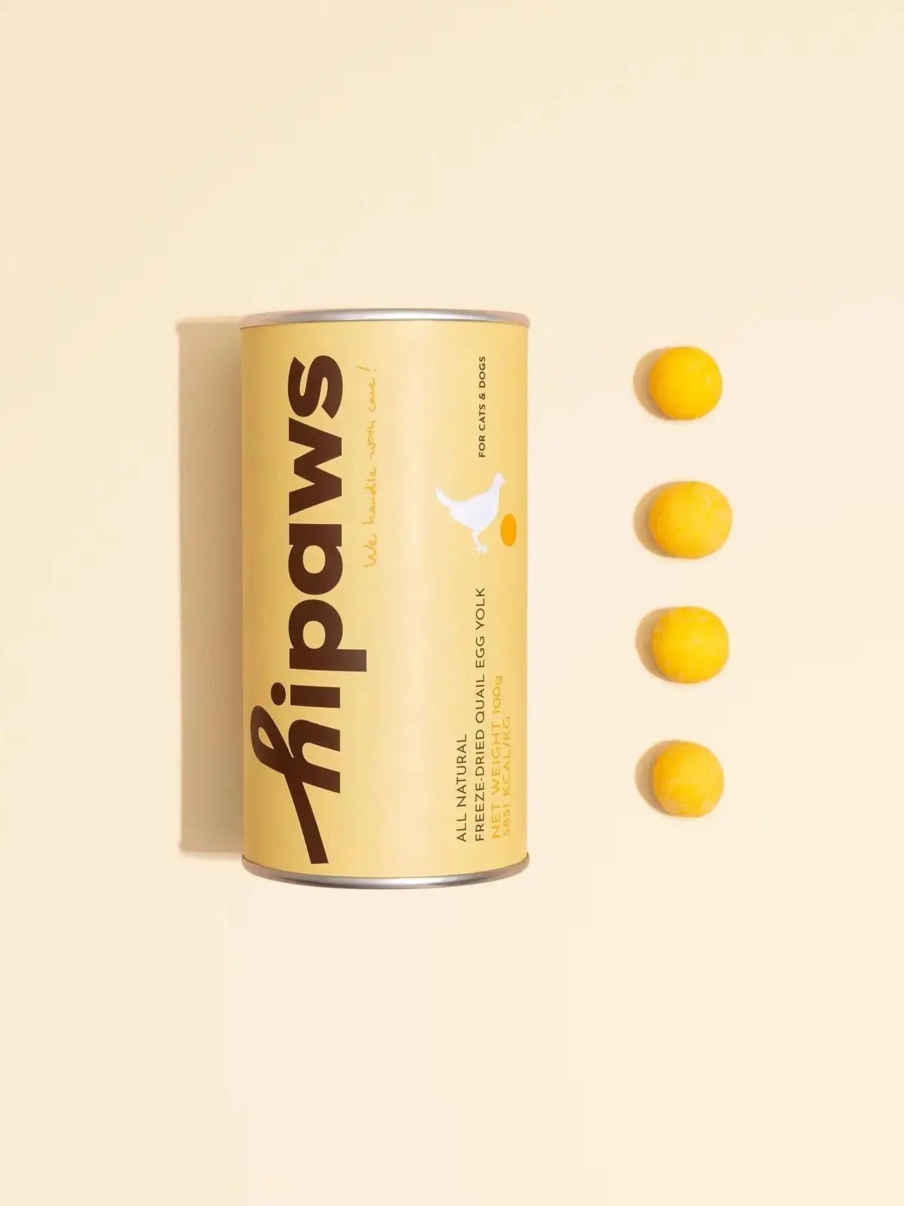 Hipaws All Natural Quail Egg Yolk Freeze-Dried Cat Treats Toppers (100g Tube), Fresh Quail Egg Yolk Dog Treats