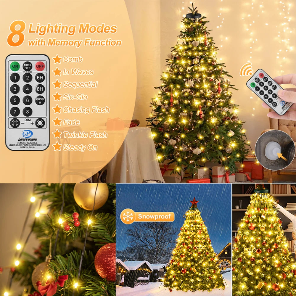 Christmas Tree Fairy String Lights Mini LED Lights With Remote Control For Xmas Tree Outdoor Garden Gift Ornament Holiday Decor