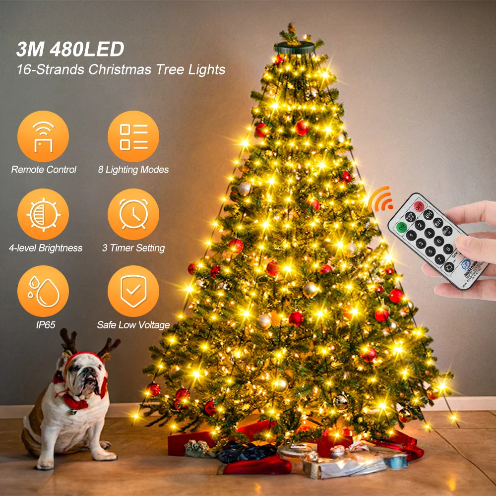 Christmas Tree Fairy String Lights Mini LED Lights With Remote Control For Xmas Tree Outdoor Garden Gift Ornament Holiday Decor