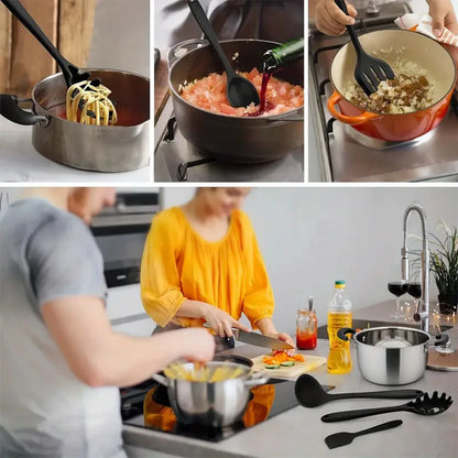 44PCS Silicone Kitchenware Multi-purpose Cookware Utensils Spatula Soup Spoon Shovel Egg Beaters Wooden Handle Cooking Tool Set