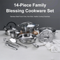 Stainless Steel Cookware 14-Piece Set Thickened Non-Stick Flat-Bottomed Frying Pan Milk Pot Soup Pot Combination Set