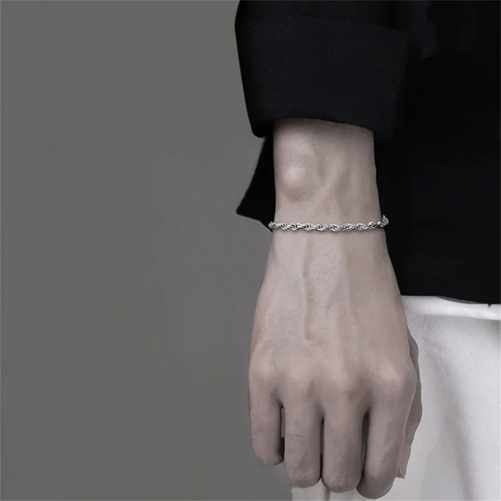 925 Sterling Silver Twisted Rope Bracelet 3mm Thick Chain Link UK