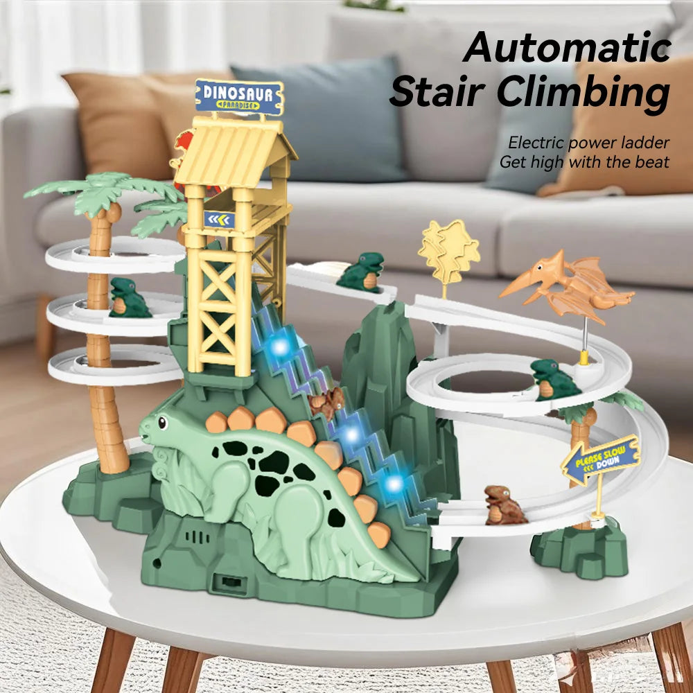 Double Track Dinosaur Climbing Slide with Lights and Music for Toddlers Creativity Gift Age 3 -6 Boys Girls Kids