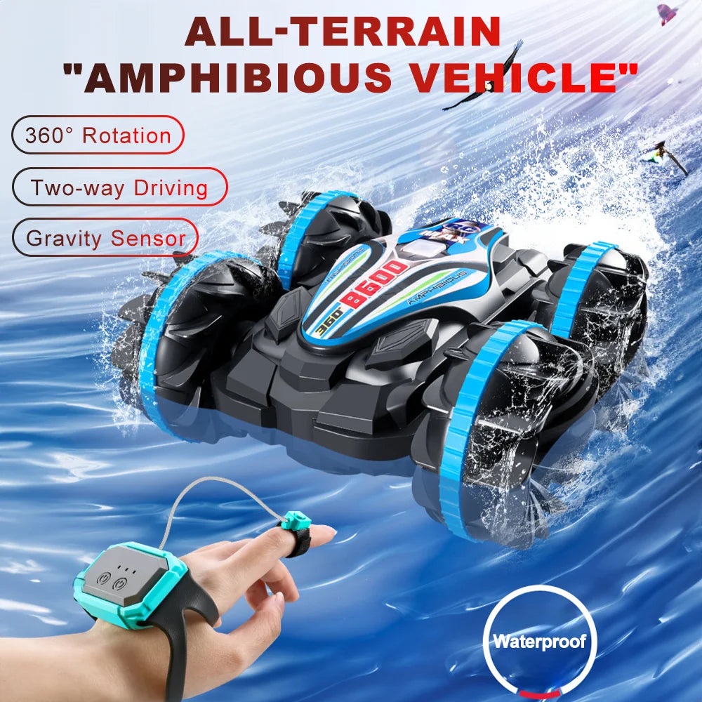 Amphibious Remote Control Car Gesture Sensor 4WD Off-Road Toy Car 360 Degree Rotating Waterproof RC Stunt Car for Kids Gifts